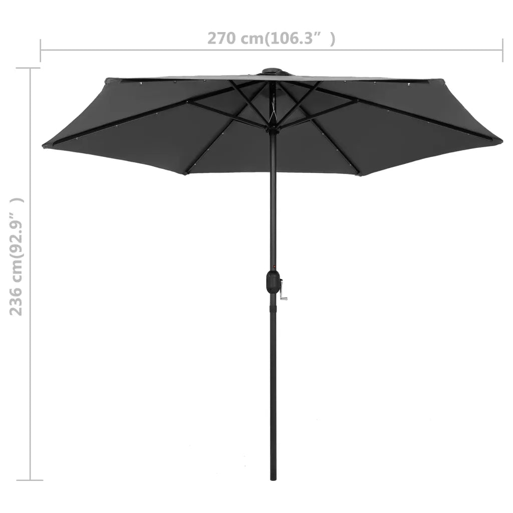 Ombrellone con Luci a LED e Palo in Alluminio 270 cm Antracite cod mxl 20772