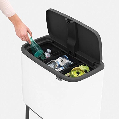 Brabantia Bo Touch Bin with Plastic Buckets, 3 x 11 L-Platinum, Steel, 3 Inner