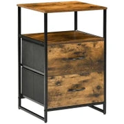 Comodino con 2 Cassetti in Tessuto, Stile Industriale, Legno e Metallo, 45 x 40 x 70,5 cm, Marrone