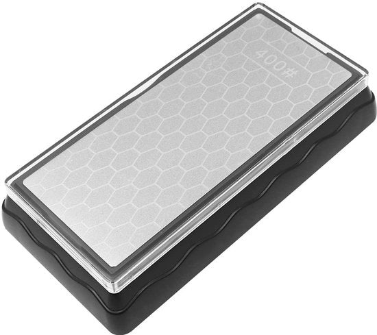 Pietra di Affilatura Bifacciale 400/1000 - Affilatutto a Diamante - Base Antiscivolo - Per Coltelli da Cucina/Forbici - Affilatura Efficiente - Foro Ovale per la Pietra di Affilatura