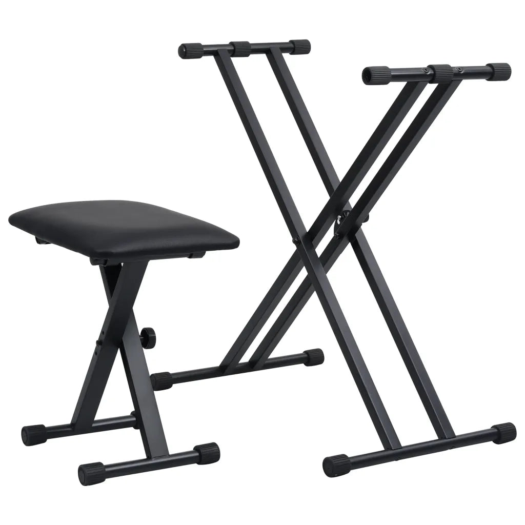 Set Supporto per Tastiera a Doppia Staffa con Sgabello Nero CFW1328249