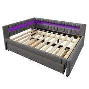 Letto estraibile matrimoniale 140×200 cm con LED; USB e Type-C; senza materasso; lino; grigio