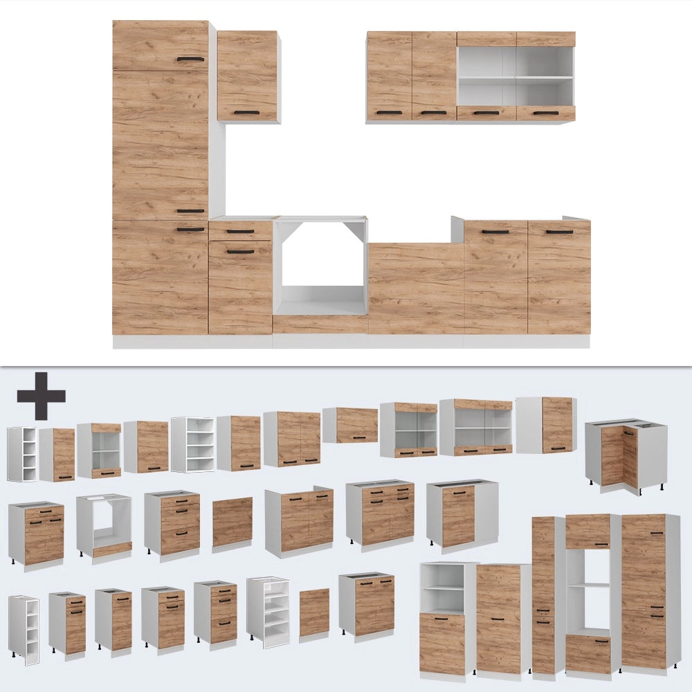 Cucina componibile R-Line Rovere dorato/Bianco 300 cm PL Rovere Vicco