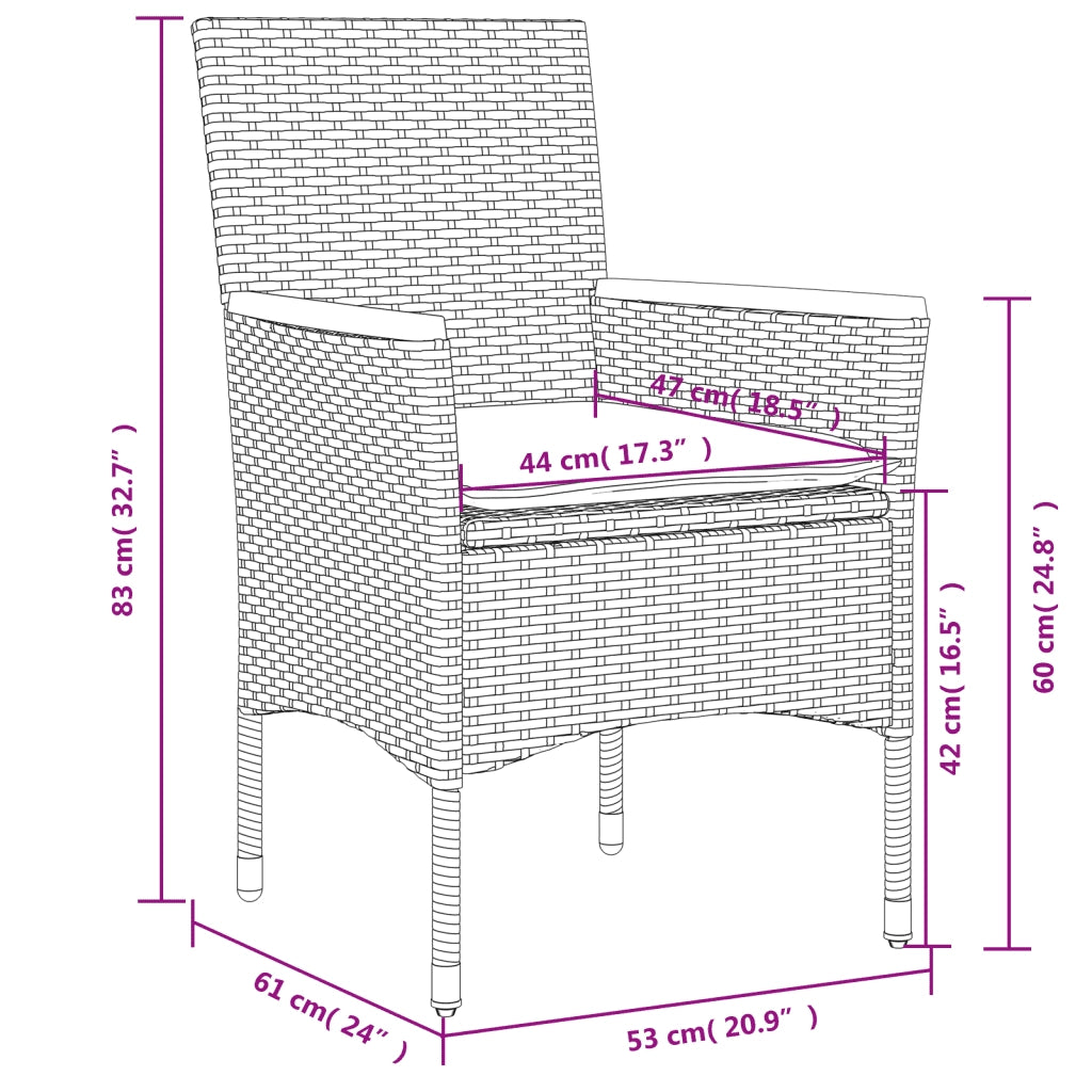 Sedie da Giardino con Cuscini 2 pz Grigie in Polyrattan 368120