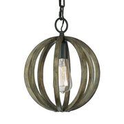 Sospensione Industrial Nordica Allier Legno Rovere Ferro Grigio 1 Luce E27