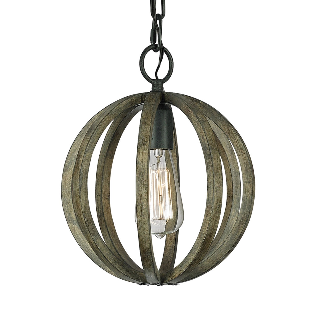 Sospensione Industrial Nordica Allier Legno Rovere Ferro Grigio 1 Luce E27