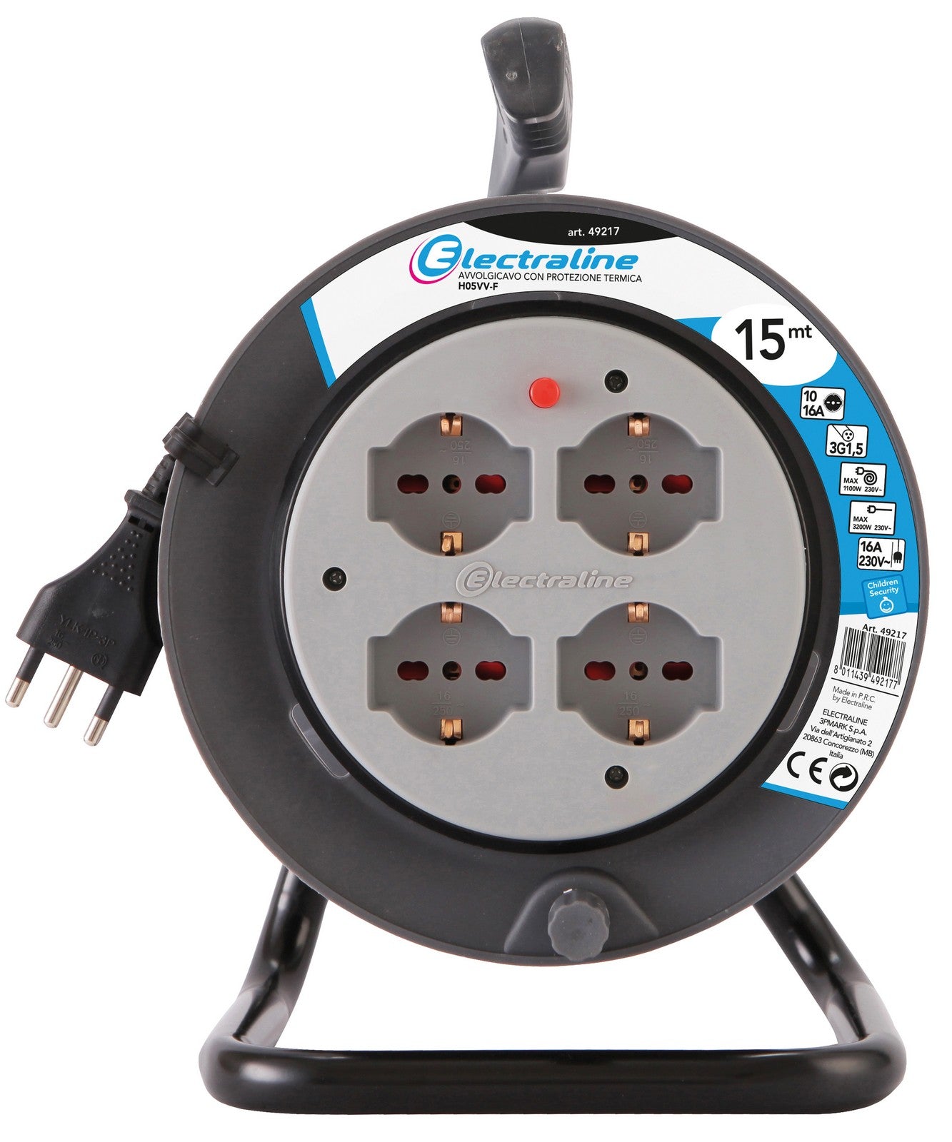 avvolgicavo ml.15 3x1,5 4bipasso schuko + protezione/49217 cod:ferx.13937