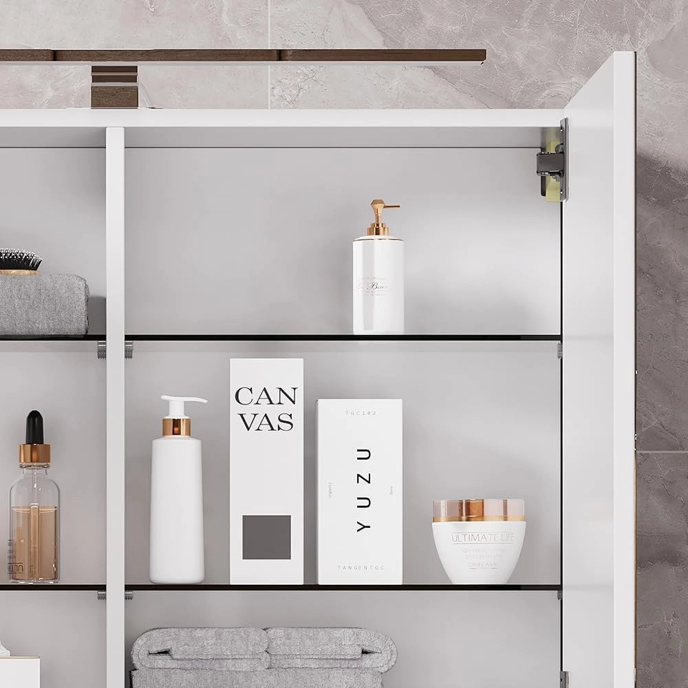 Mobile a specchio per il bagno Lavio, Bianco, 80 x 60 cm con illuminazione a LED