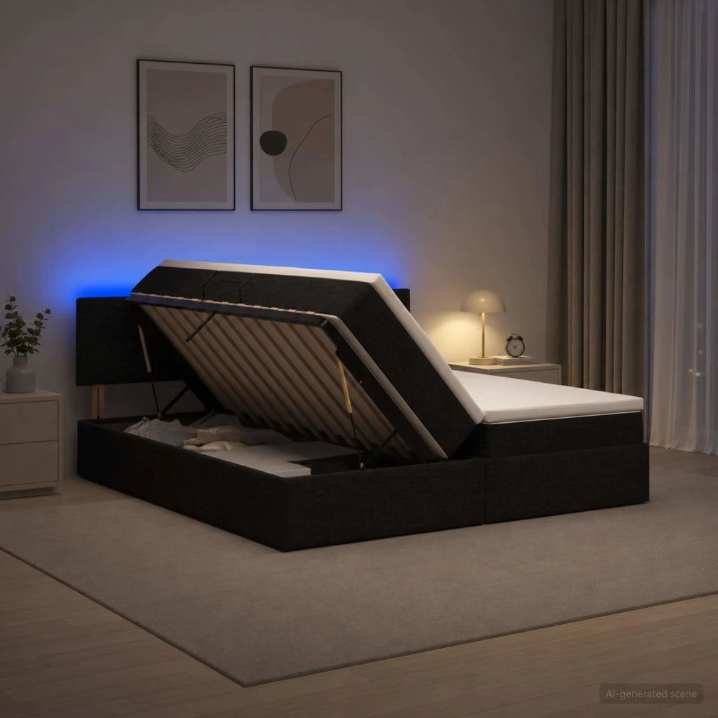 Letto con contenitore LED e materasso Nero 200 x 200 cm Tessuto 3459356
