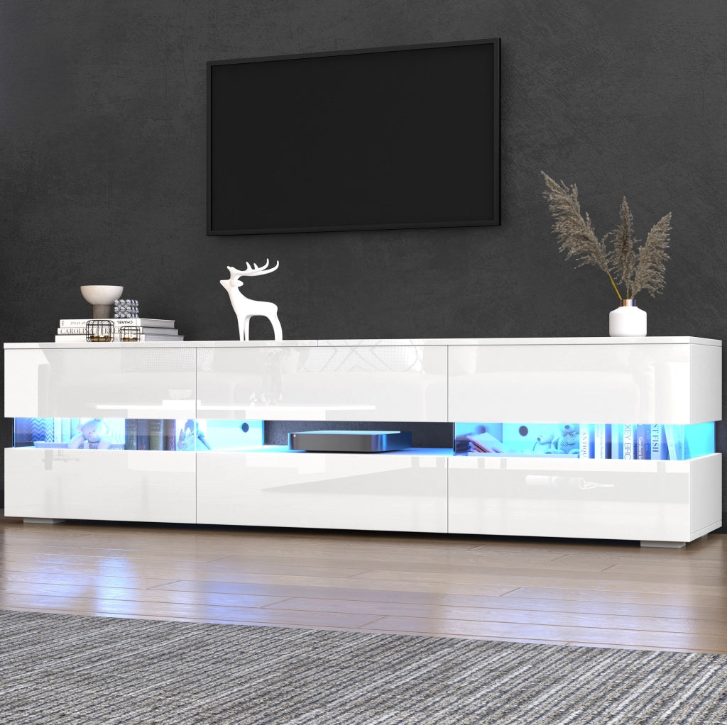 Mobile TV 160 cm bianco con illuminazione LED e apertura a pressione