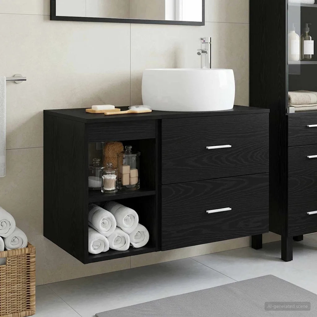 Set di mobili per il bagno 2 pcs Rovere Nero 3403921