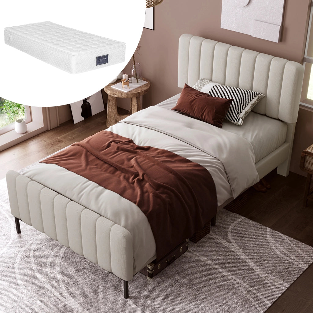 Letto imbottito 90x200 grigio-beige (con materasso) - Xylo