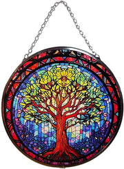 Decorazione per finestra 6 pollici, vetro decorato con immagine di un albero in stile artigianale