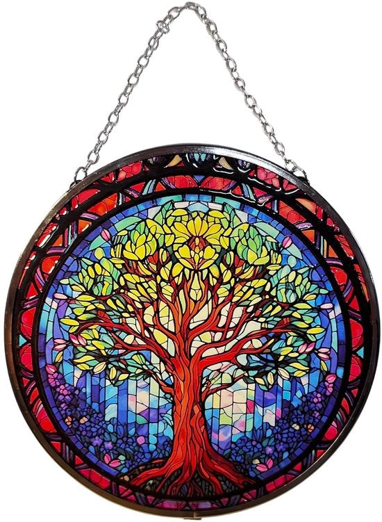 Decorazione per finestra 6 pollici, vetro decorato con immagine di un albero in stile artigianale