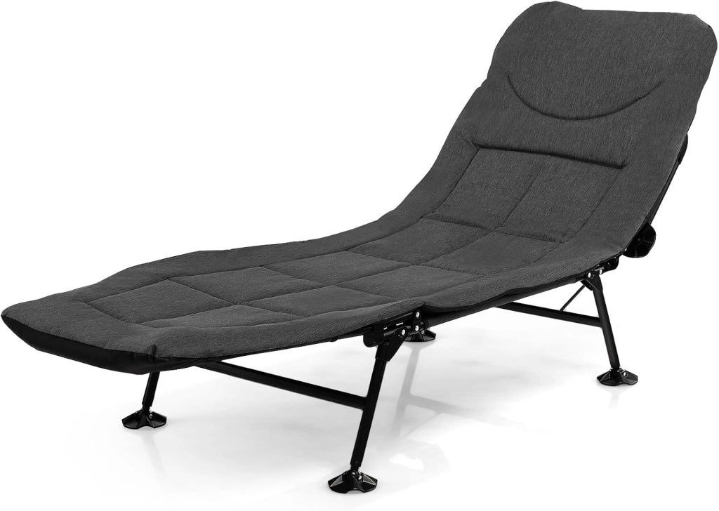 SOARS Sdraio pieghevole alla carpa con schienale regolabile in 6 posizioni, cuscino e materasso, lettino da campeggio a 6 gambe con grandi piedi di fango fino a 200 kg, portata 194 x 66 x 29 cm