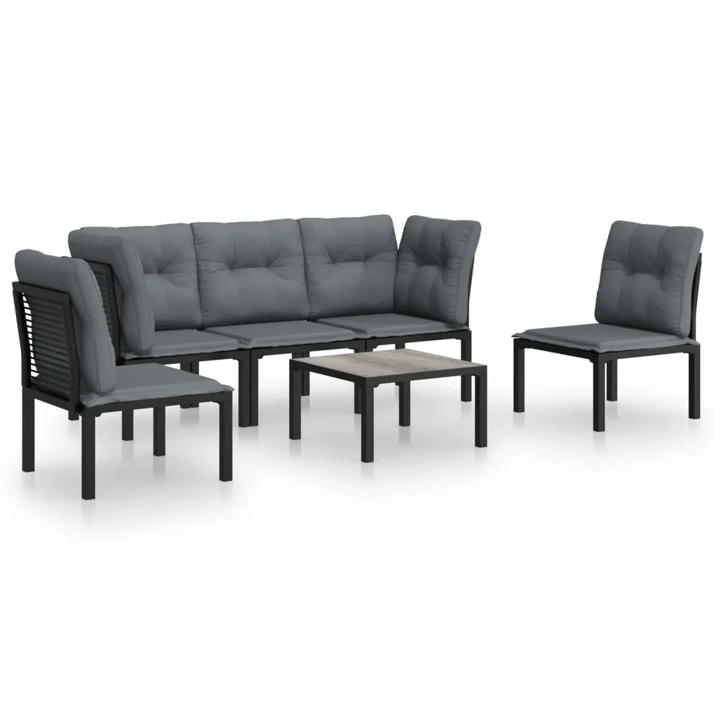 Set Salotto da Giardino 6 pz in Polyrattan Nero e Grigiocod mxl 76707