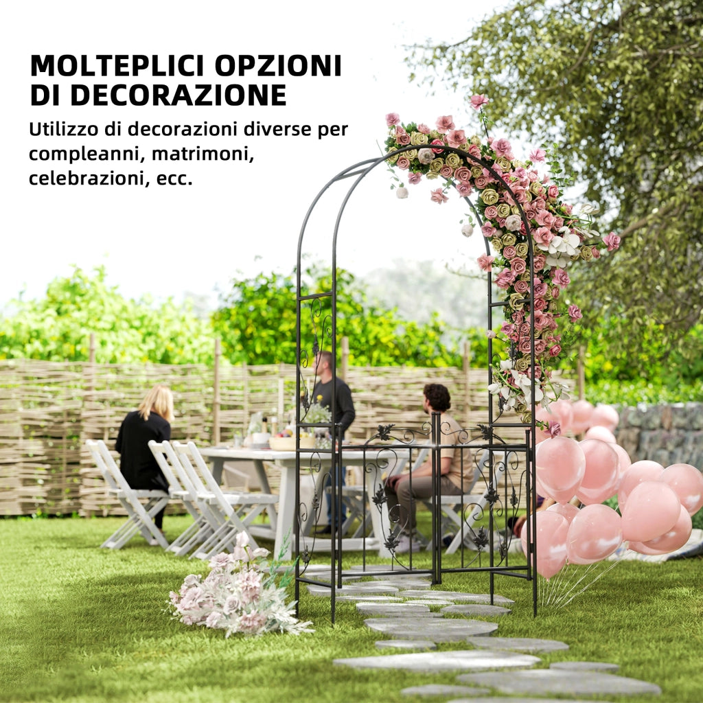 Arco da Giardino con Cancello, Traliccio per Piante Rampicanti in Metallo, 2.2x1 m, Nero