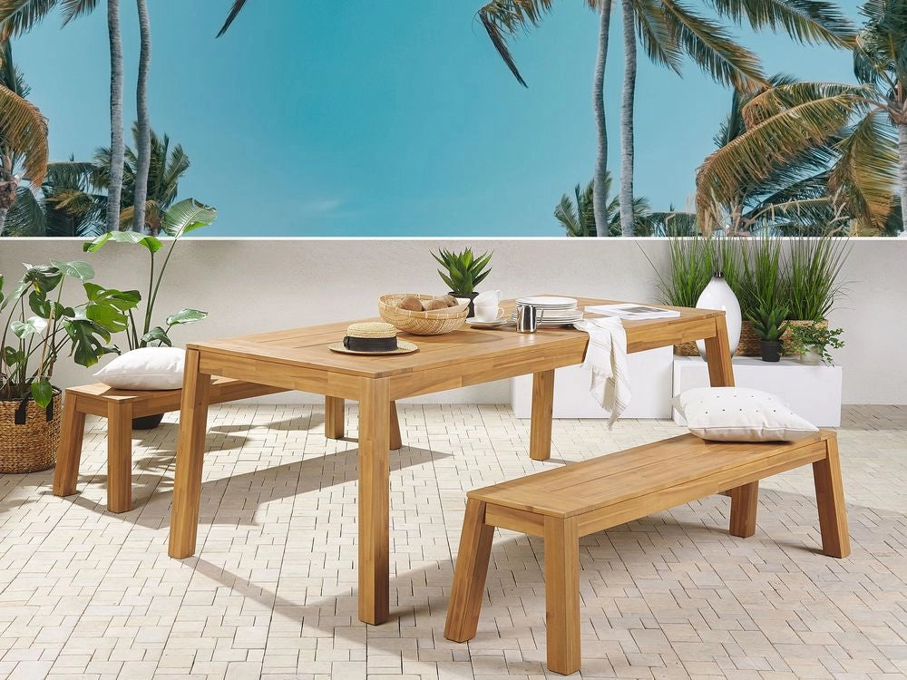 Lampada da tavolo da pranzo da giardino in legno massello di acacia 210 x 90 cm 8 posti rettangolare per interni ed esterni rustico