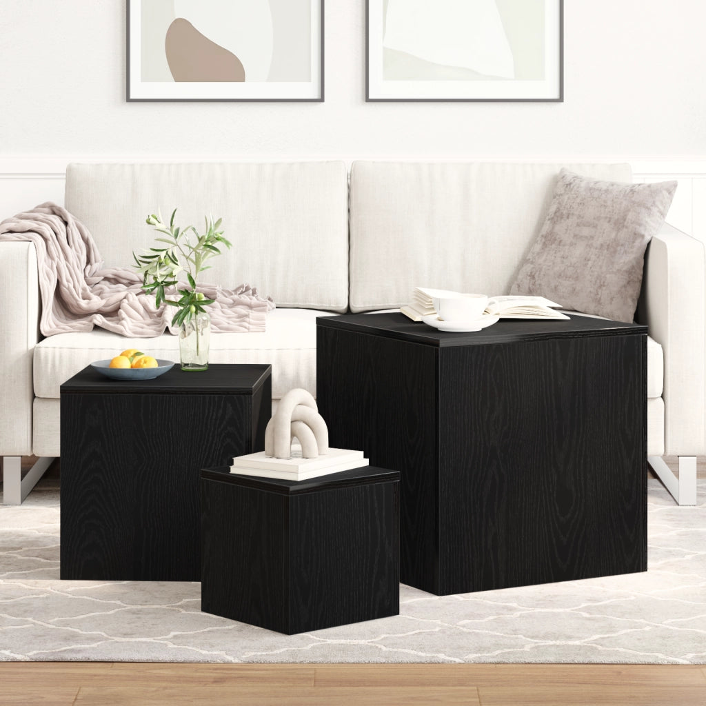 Set di 3 tavolini impilabili in legno ingegnerizzato nero