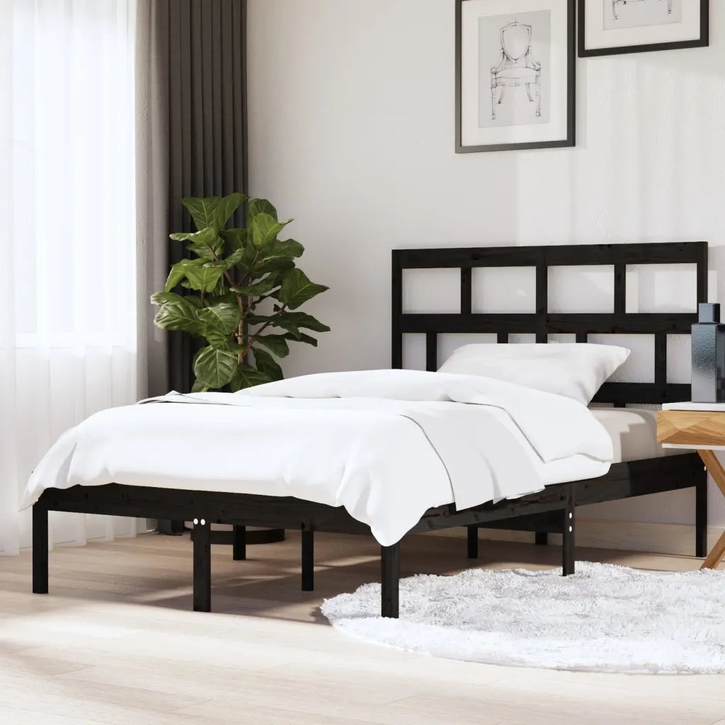 Letto matrimoniale | Letto per adulti | Giroletto Nero 150x200 cm King in Legno Massello