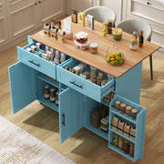 Tavolo da Cucina con Ruote e Ripiano Massello ¨C MINIMAL ¨C Blu, 129x46x91,5 cm