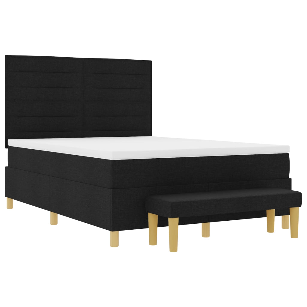 Letto con Box Spring con Materasso e Panchina Nero 140x200 cm Tessuto