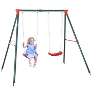 Altalena Doppia Altalena da Giardino per Bambini 3+ Anni, Verde Rosso