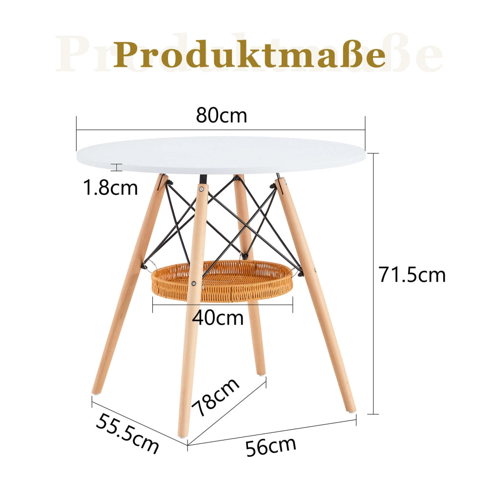 Tavolo da pranzo rotondo Ø80 cm bianco con cesto sospeso