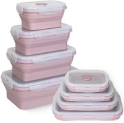 Set di 4 contenitori per cibo pieghevoli, contenitori di conservazione con coperchi, box di silicone pieghevole, contenitore per pranzo pieghevole per forno a microonde, frigorifero e congelatore