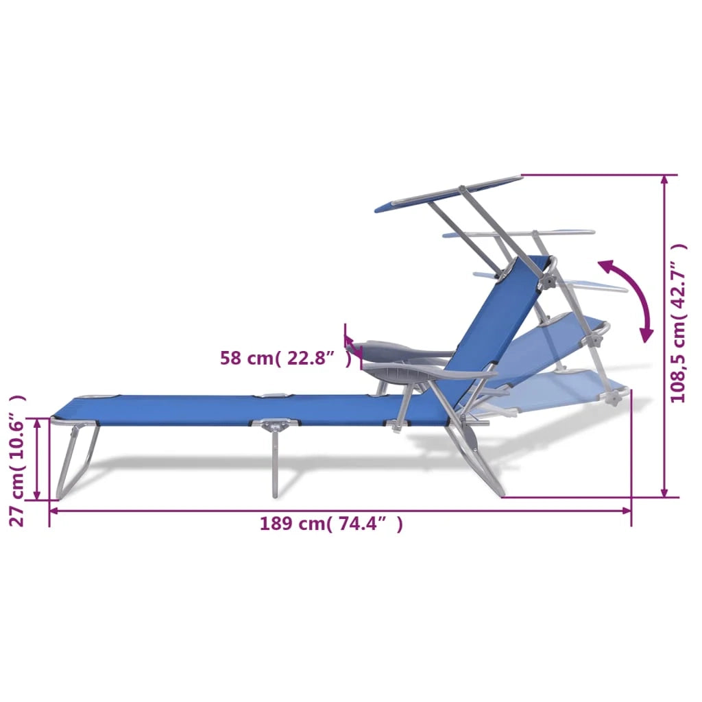 Lettino prendisole sedia a sdraio lettino prendisole letto da giardino mobili da esterno per patio con tettoia in acciaio blu 02_0012263
