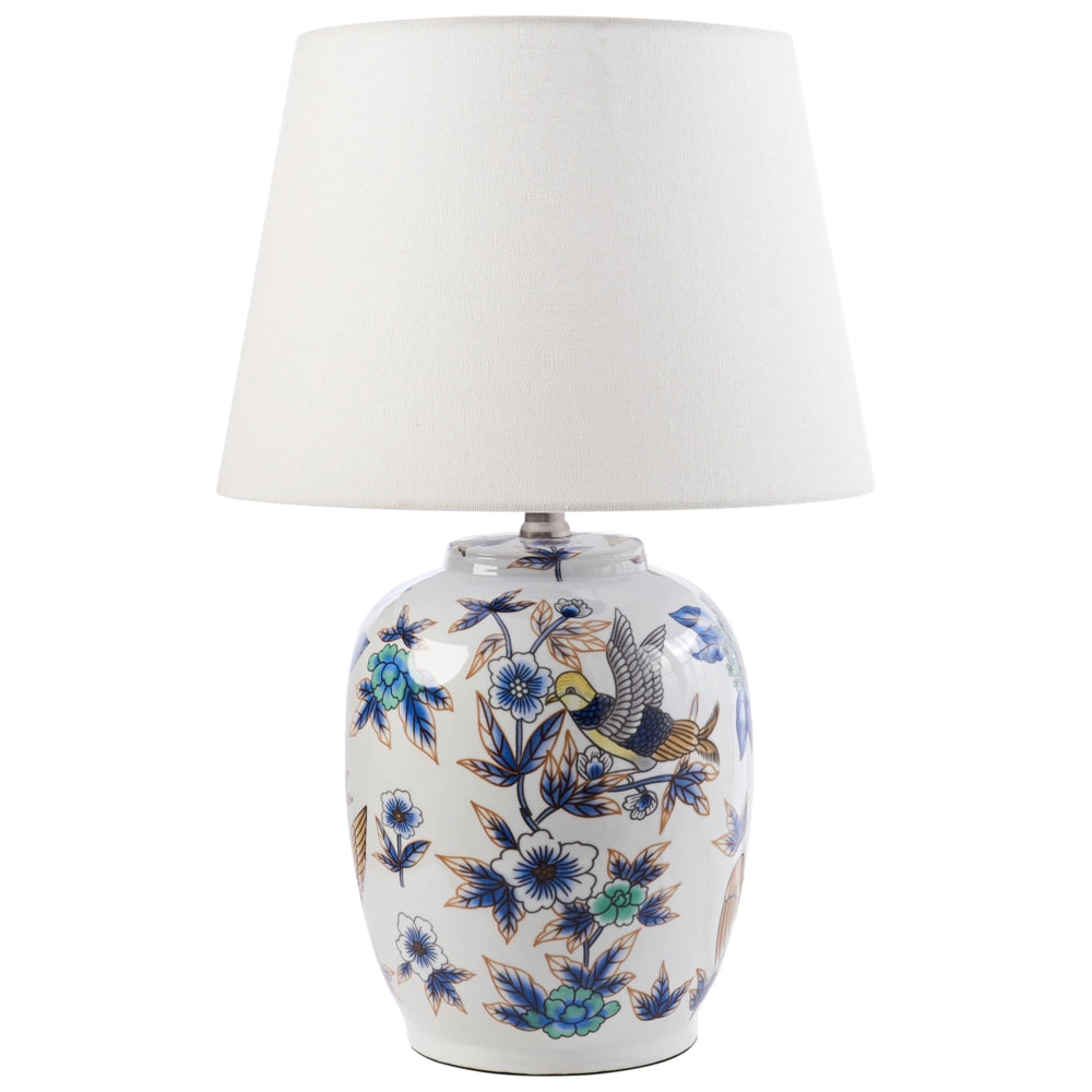 Lampada da tavolo elegante con base in porcellana bianco e blu con patten floreale Illuminazione elegante