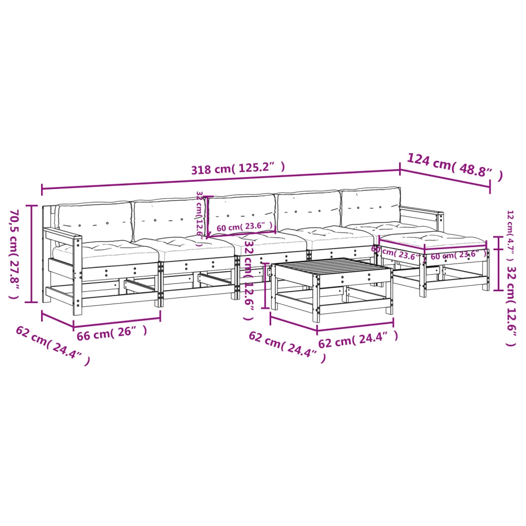 Set Divani da Giardino 7pz con Cuscini Legno Impregnato di Pino 3185975