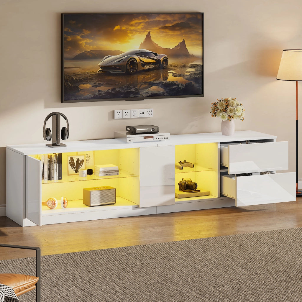 Mobile TV con 2 cassetti e 1 anta; LED USB - per soggiorno - 160x40x52 cm - in MDF - bianco