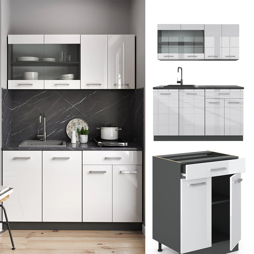 Vicco Cucina monoblocco Bianco lucido/antracite 140 cm , PL Antracite