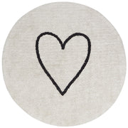 Tappeto beige e nero in cotone ø 140 cm rotondo con motivo a cuore in stile bohémien Soggiorno Bambini Camera dei bambini