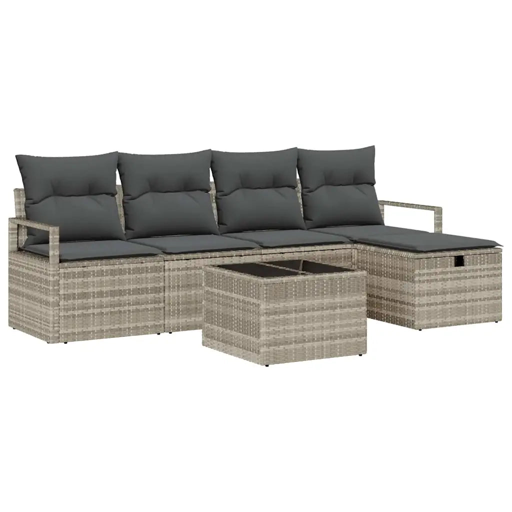 Set di divani con cuscino 6 pcs Grigio chiaro polyrattan