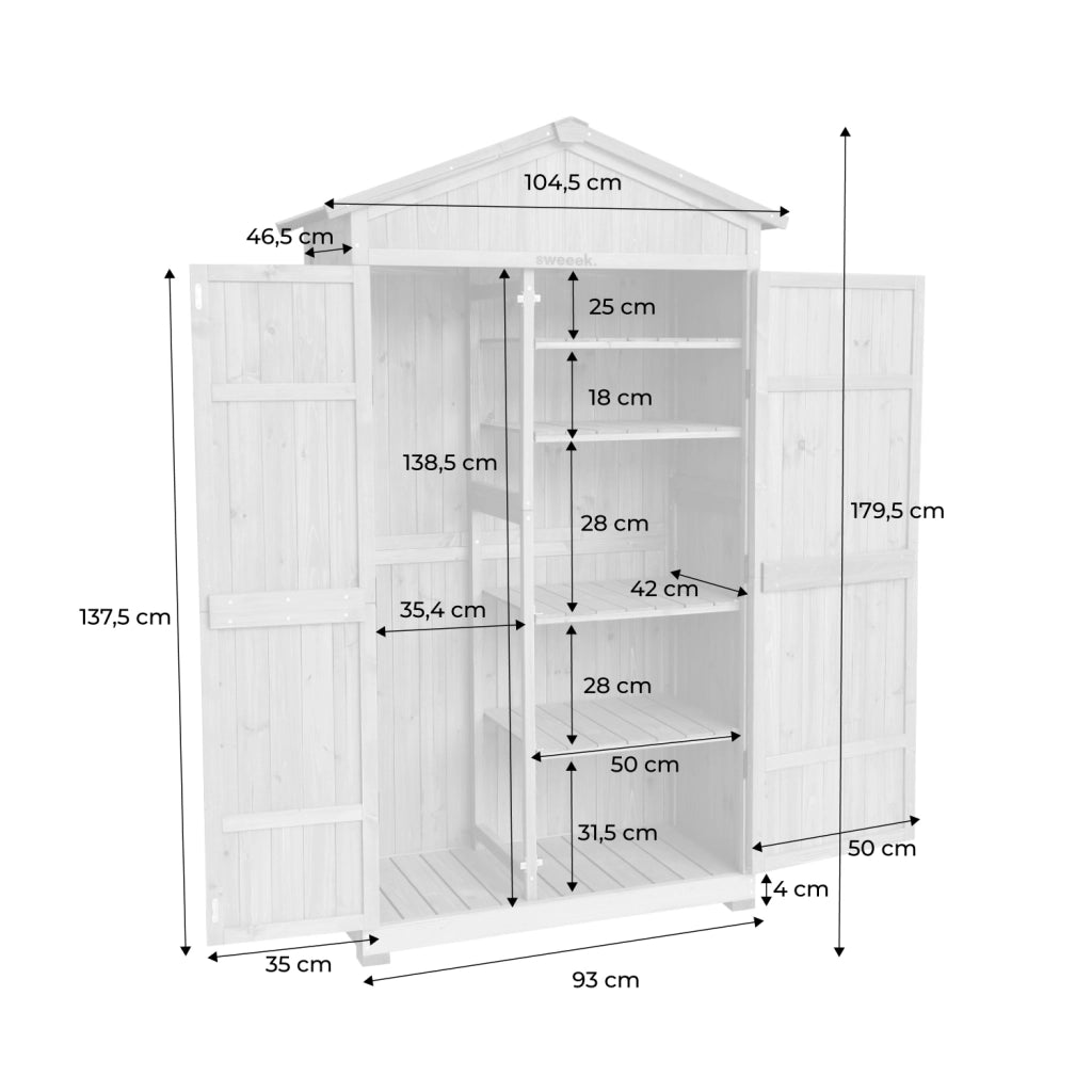 Casetta da giardino in legno d'abete e 6 vani portaoggetti, 105cm,