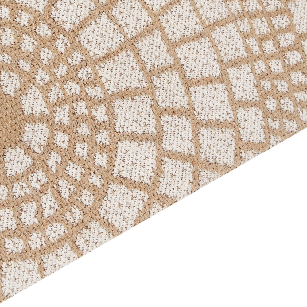 Tappeto da giardino beige e bianco in iuta 80 x 150 cm Rettangolare con motivo geometrico a trama piatta stile boho Camera da letto Soggiorno