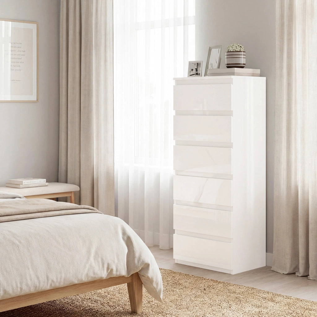 Com¨° Bianco a 6 Cassetti ¨C zephmum ¨C Finitura Lucida