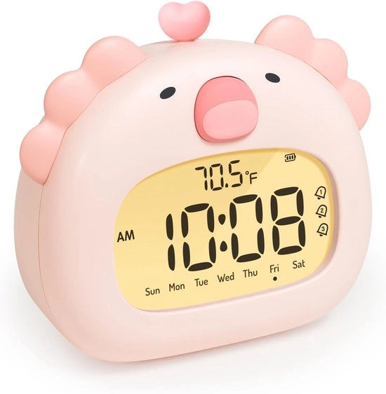 Alarme sveglia a forma di salamandra con lampada notturna - Trainer del sonno digitale - Display LED - 3 allarmi - Timer di svenimento - Regolazione di luminosità - sveglia ricaricabile per il comodino - Rosso