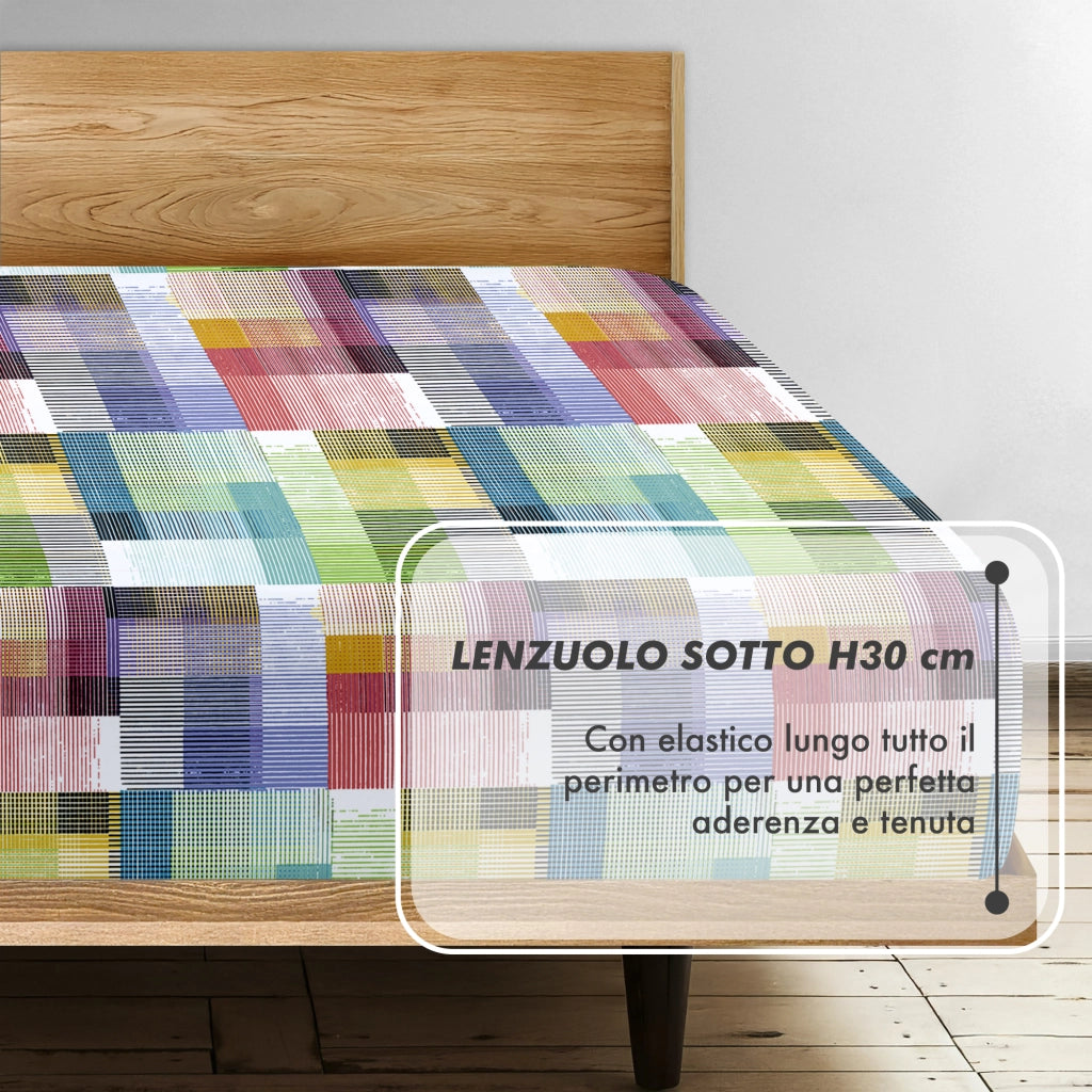 Completo Letto Matrimoniale No Stiro Set Lenzuola In Morbida Microfibra Anallergica Lenzuolo Sotto Con Angoli Elastici Fino 30 Cm, Lenzuolo Teso Sopra 2 Federe Prodotto Italiano  Pixi
