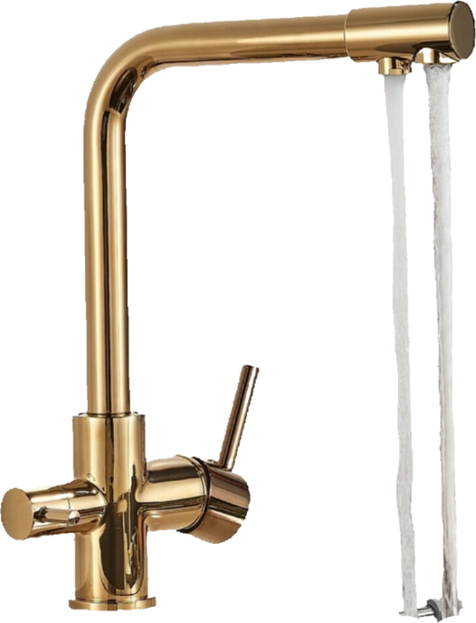 Felix | Rubinetto acqua potabile 3 vie premium oro lucido | rubinetto cucina osmosi acciaio inox | rubinetto miscelatore - 360 gradi|filtro 3 attacchi
