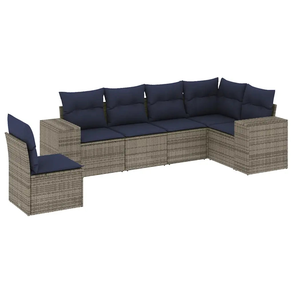 Set Divani da Giardino 6 pz con Cuscini Grigio in Polyrattan 3222630