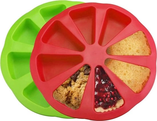 Forma per torta in silicone a due pezzi, con 8 fori e cavità triangolare, rosso-verde