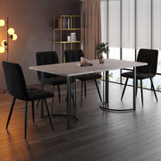 Tavolo da pranzo per 4 persone con 4 sedie, piano effetto marmo, gambe in metallo, per cucina, 140 × 80 cm