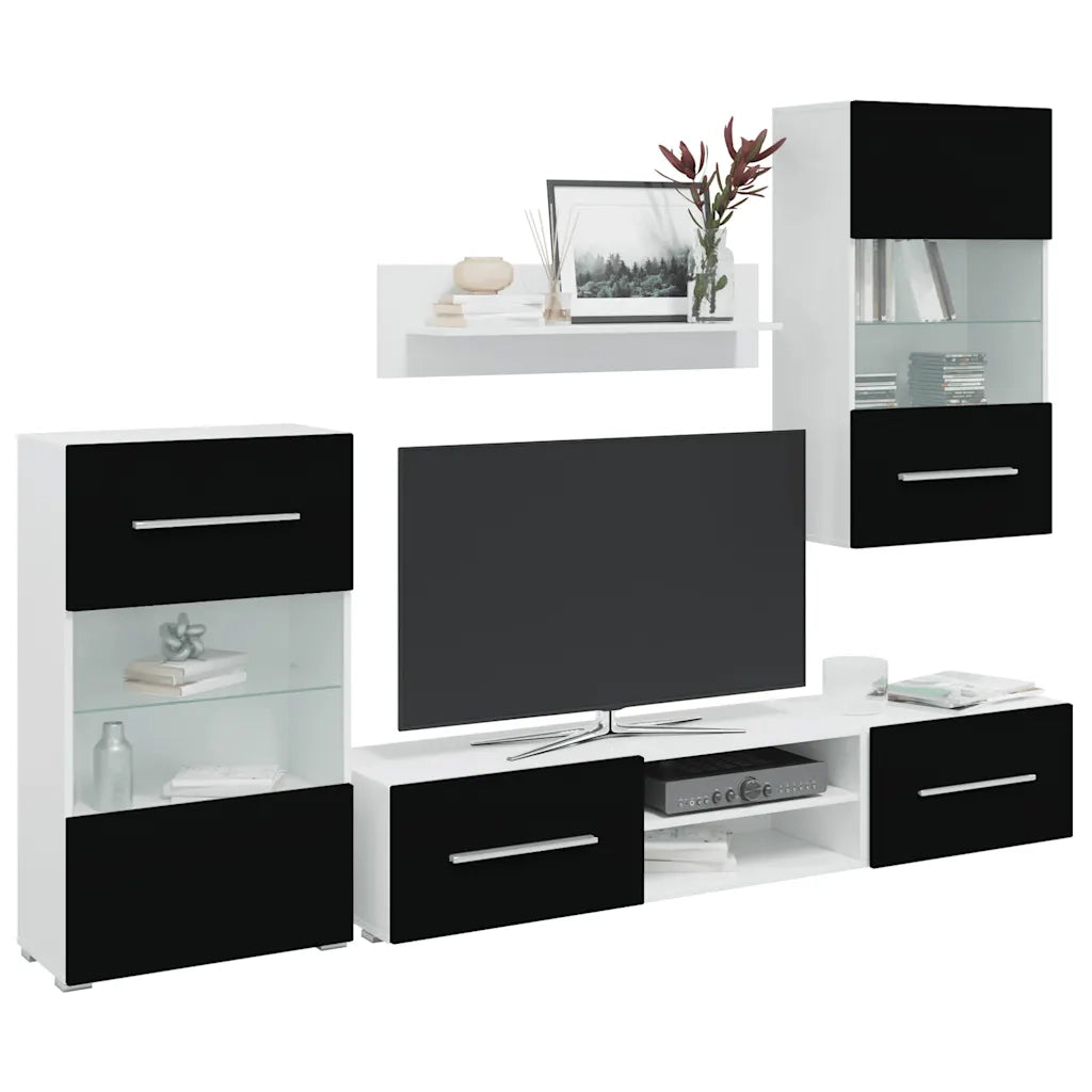 Mobili con Vetrina Parete Unità TV 5 pz con Luci LED Nero 243864
