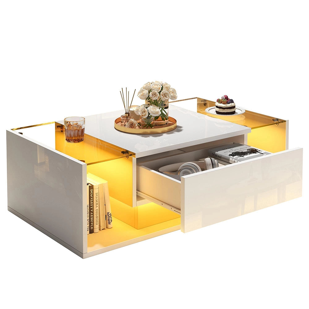 Tavolino minimalista - Xylo - 100x50cm vetro LED bianco