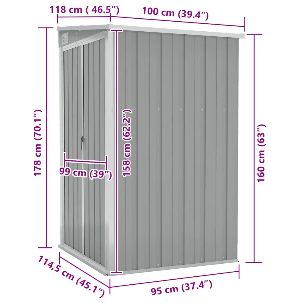 Capanno Giardino a Parete Grigio 118x100x178 cm Acciaio Zincato cod mxl 52189
