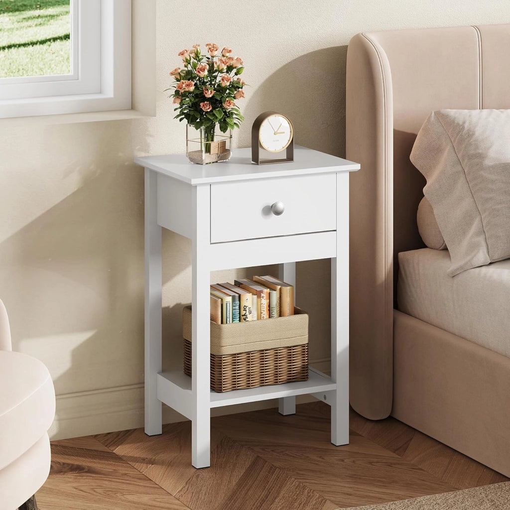 Comodino in legno con cassetto e ripiano ¨C zephmum ¨C Bianco