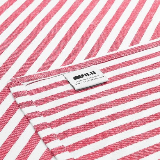 Tavolino con tovaglia 100 x 140 cm a strisce rosse e bianche (colore e dimensione a scelta) - tovaglia di alta qualità realizzata interamente in cotone 100%